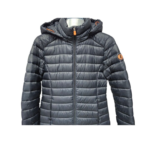 Save The Duck Womens 1/S Ultra Light Jacket Hooded Puffer Coat Plumtech Navy - Picture 11 of 16